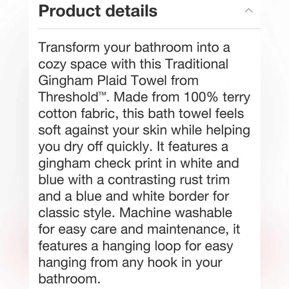 THRESHOLD NWT 2pc traditional gingham plaid bath towels -blue/white